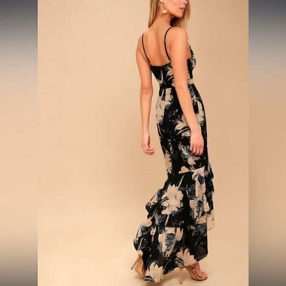 NWT Lulu Darling Daylily Black Floral Print High-Low Maxi Dress size S - Picture 2 of 15